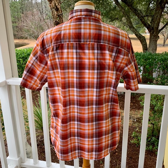 EUC Marmot Orange Plaid Short Sleeve Button Down Shirt - Picture 5 of 9